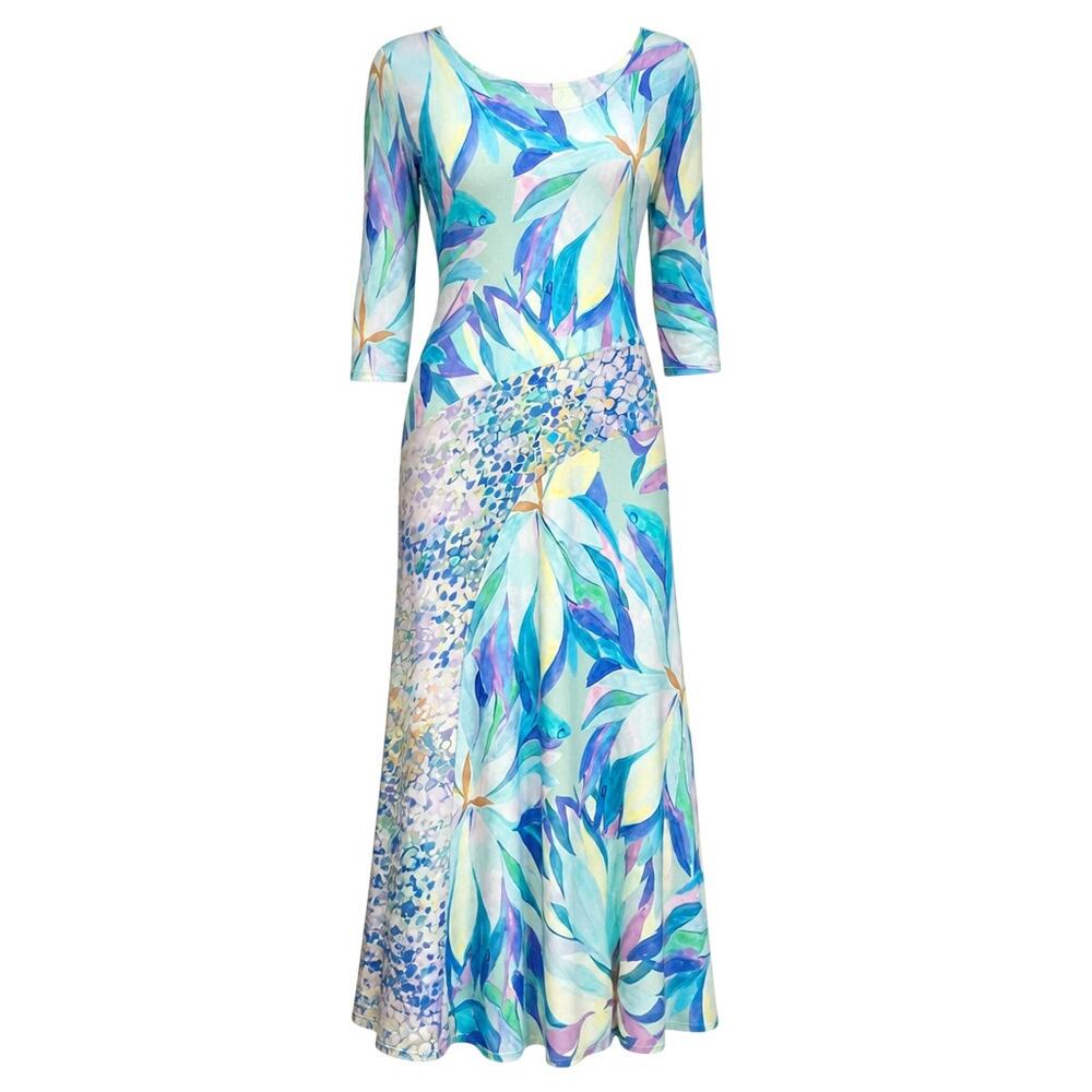 Soft Surroundings Women's Size 1X Stella Painterly Blue Floral Maxi Dress